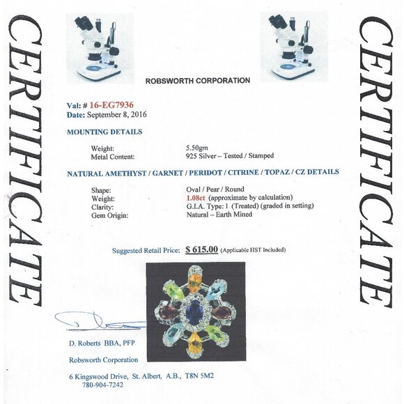 .925 Sterling Silver Floral Amethyst/Peridot/Garnet/Citrine Ring Sz 6 Value $615 - Picture 5 of 7